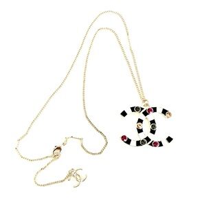 🌟 SALE $75 🌟 Classic Multi Colour Rhinestone Gold Plated Enamel CC Necklace
